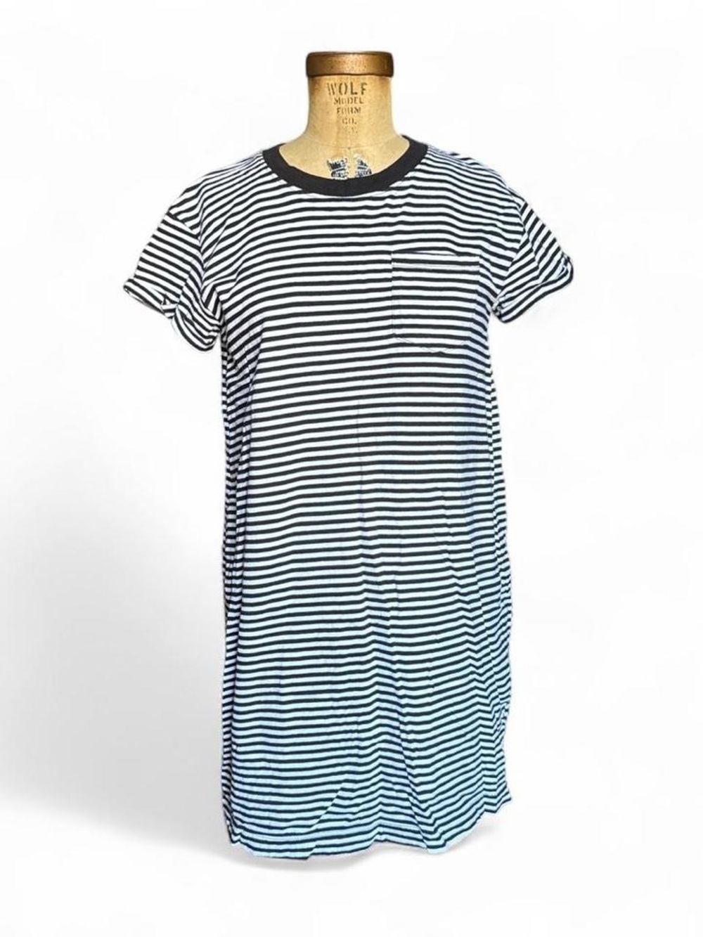 Time and Tru Black and White Striped Short Sleeve T-Shirt Dress